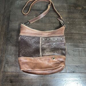 Myra Bag Distressed Mexinni Brown Leather Shoulder Bag 11x13 Read Description